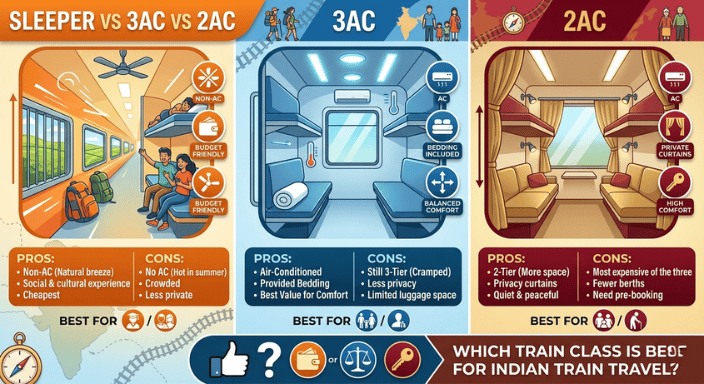 Sleeper vs 3AC vs 2AC – Which Train Class Is Best for Indian Train Travel?